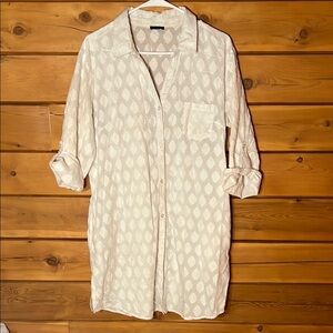 TALBOTS White Button Down Shirt Tunic Notched Collar 3/4 Sleeve